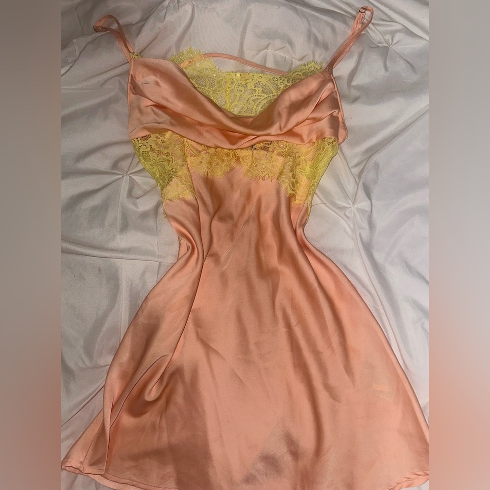 Orange with Yellow lace Forever 21 Satin Dress
